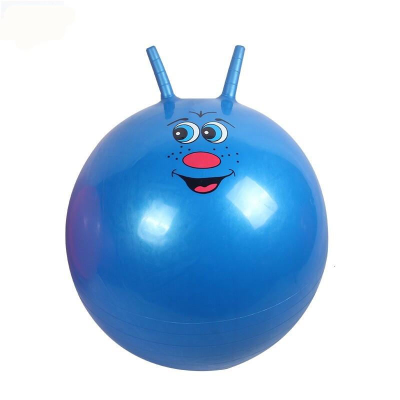 加厚羊角球儿童蹦蹦跳跳球充气球健身球瑜伽球手抓球手柄皮球55cm蓝色