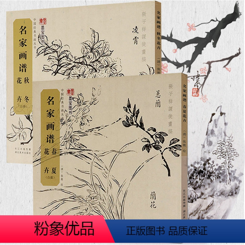 [正版]名家画谱 春夏秋冬花卉白描 共2册中国经典书画丛书画国画白描工笔花卉入门篇描摹百花百荷画谱画册书籍