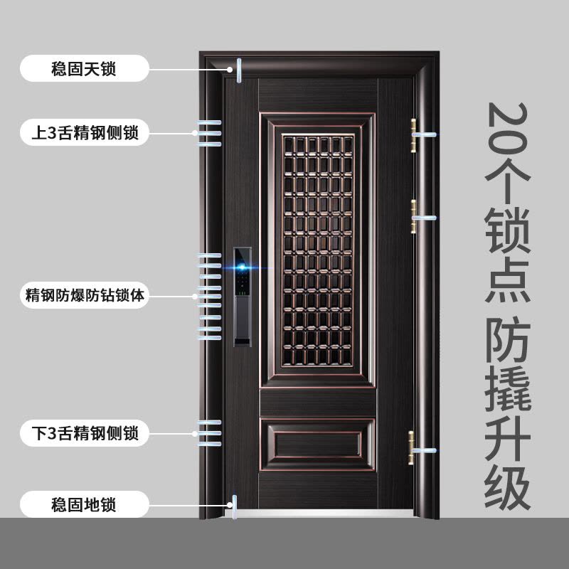顾好 大窗通风门防盗门家用甲级透气安全进户门指纹门中门智能防盗子母门全自动智能锁入户门图片