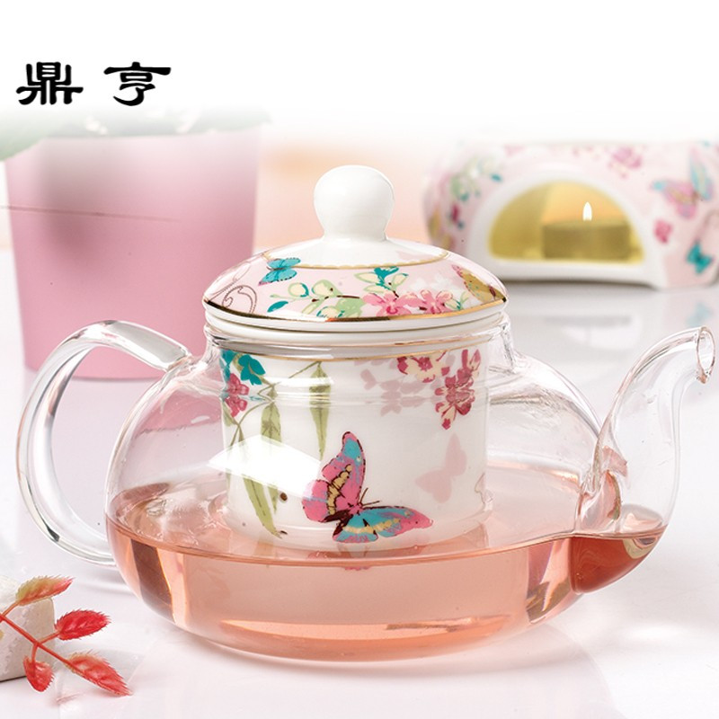 鼎亨花果茶壶泡茶加热壶耐热玻璃水果茶壶套装花茶具英式下午茶