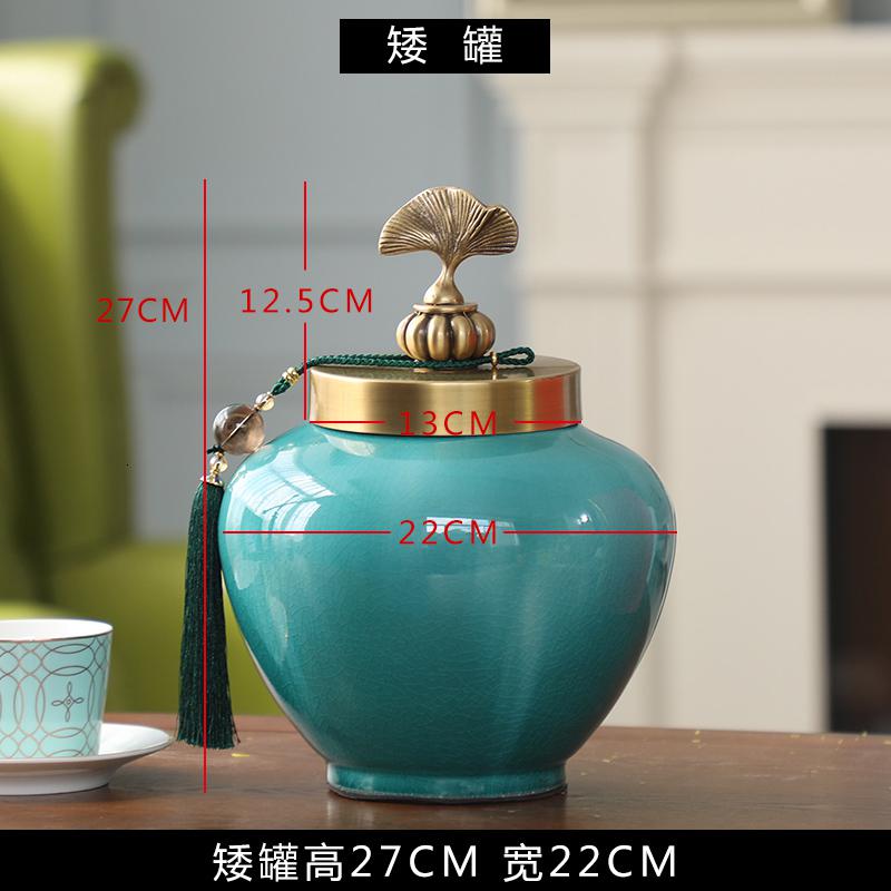 新中式绿色花瓶陶瓷摆件客厅插花现代中式欧式美式玄关家居装饰品 三维工匠 矮款高清大图