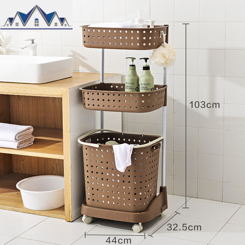 脏衣篮塑料洗衣篓衣物浴室放衣服收纳筐框蓝污衣娄桶篮子家用 三维工匠收纳篮 三层咖啡色升级款