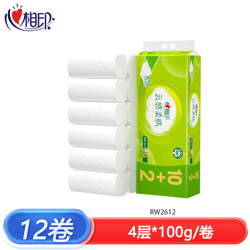 心相印 云感4层柔厚立体压花卫生纸 100g/卷 12卷/提 1提装 RW2612