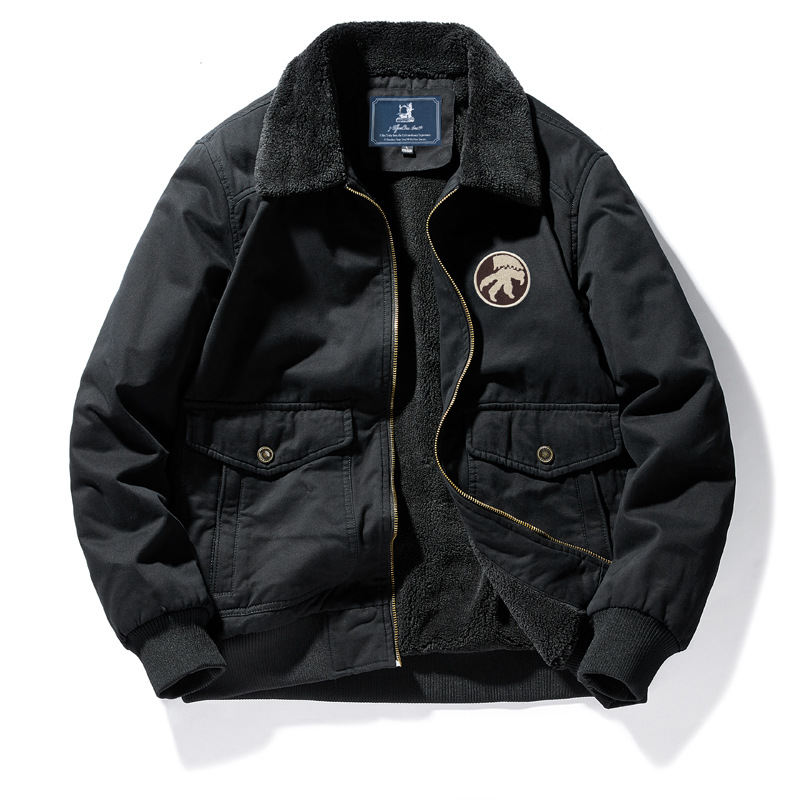 JPDUN吉普盾新款棉衣男青年加绒加厚宽松大码休闲棉服棉袄外套 3XL 黑色