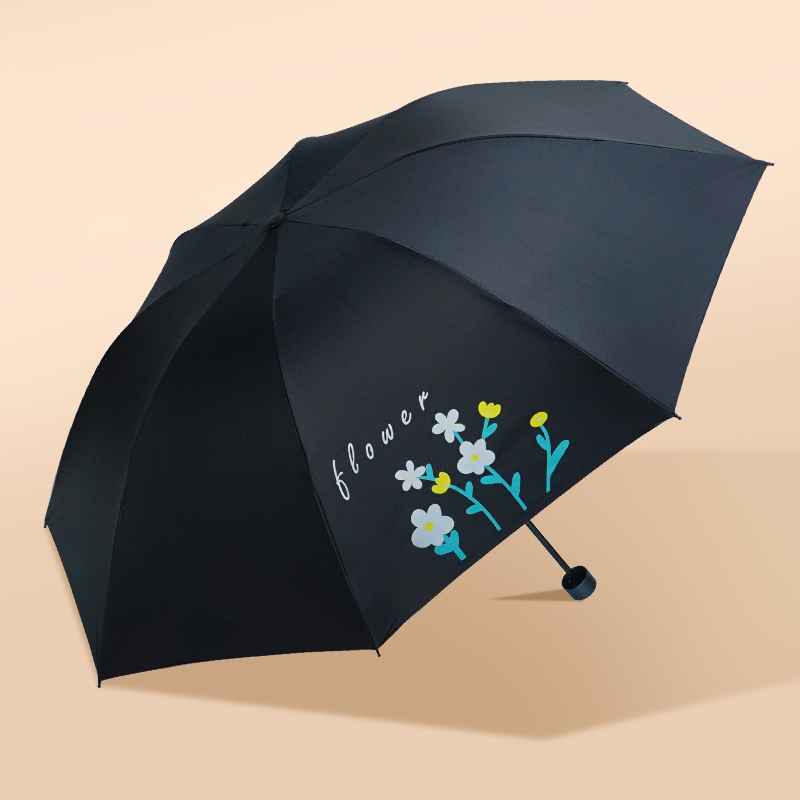 红叶三折文艺小花伞 折叠雨伞黑胶晴雨两用女士太阳伞防晒防紫外线遮阳伞加固伞 颜色随机-3631高清大图