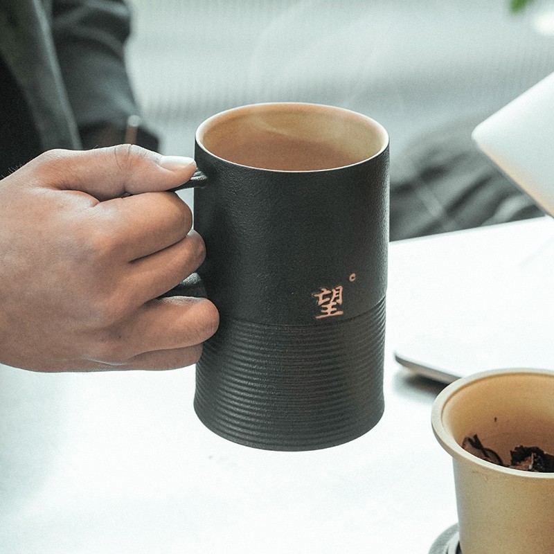 万仟堂(Edenus)高档办公杯 陶瓷杯男士水杯茶水分离马克杯带滤网送礼客户领导望A 黑铁釉高清大图