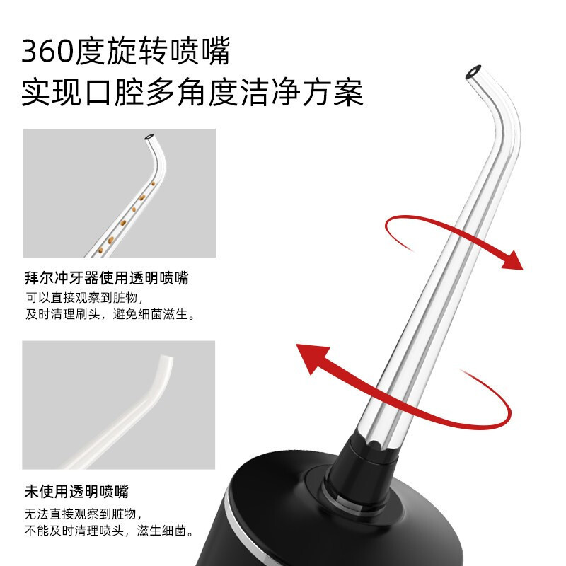 拜尔(BAIR)便携式冲牙器 情侣家用正畸洗牙器水牙线电动清洁口腔清洁 送男女朋友礼物 M6 黑色高清大图