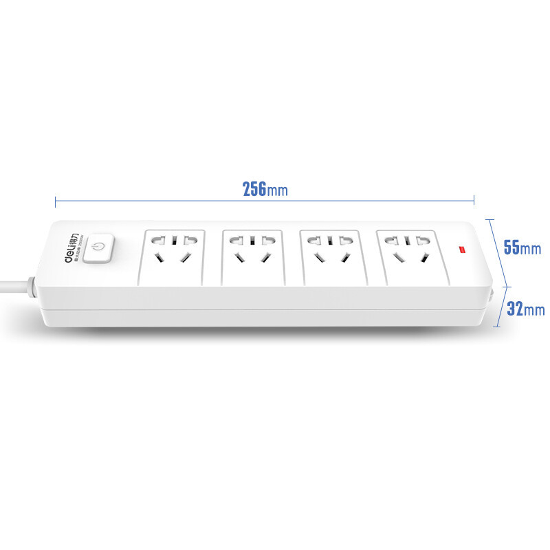 得力18253插座_4组合孔3米_PVC袋装(白)(只)高清大图
