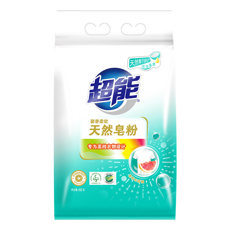 超能 馨香柔软天然皂粉 青柠西柚香 680g 天然椰油 温和无刺激高清大图