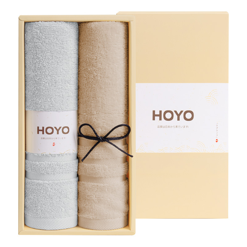 HOYO毛巾干爽不黏腻吸水速干侘寂灰+禅韵咖33*60cm双条礼盒装