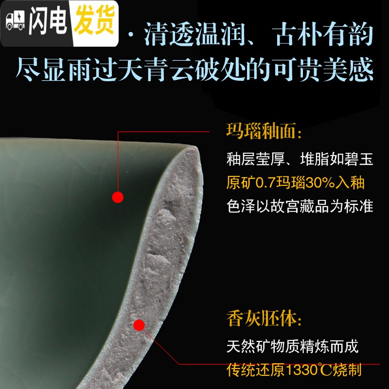 三维工匠台湾九龙套组功夫茶具套装家用整套汝瓷开片汝窑茶具套装陶瓷 月白色 10件