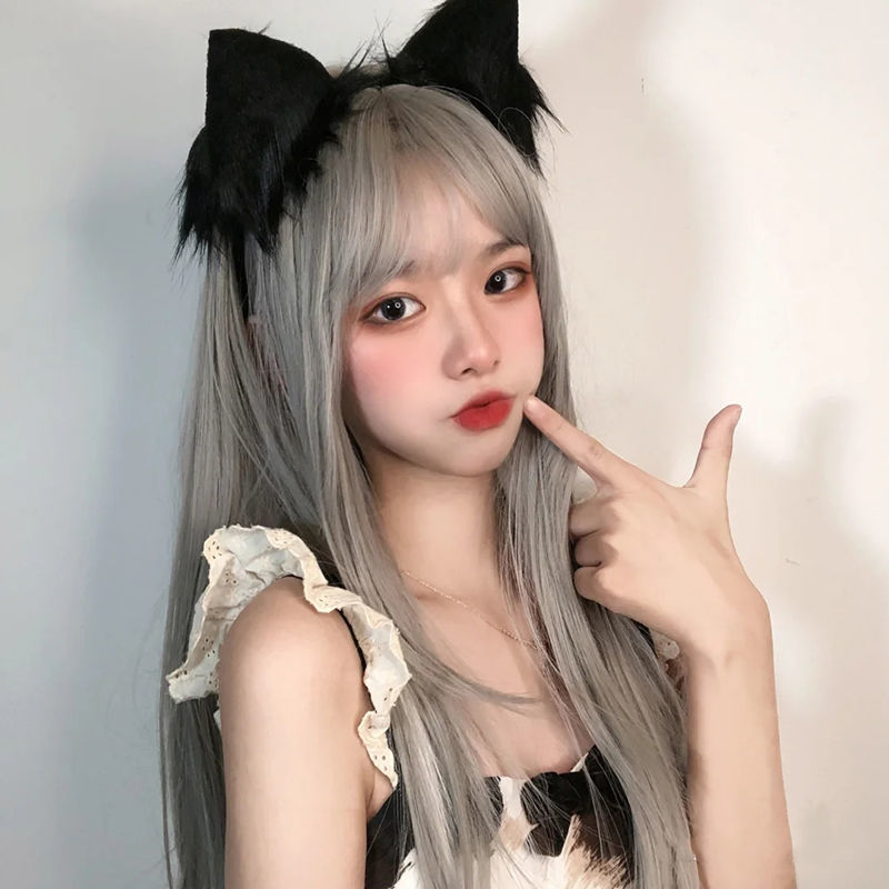 假发女中长直发全头套式lolita洛丽逼真浅粉色社会发型