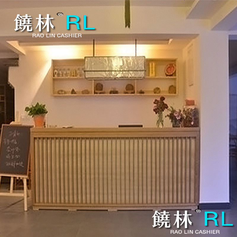 中式复古收银台柜台简约现代实木转角吧台桌教育养生馆前台接待台