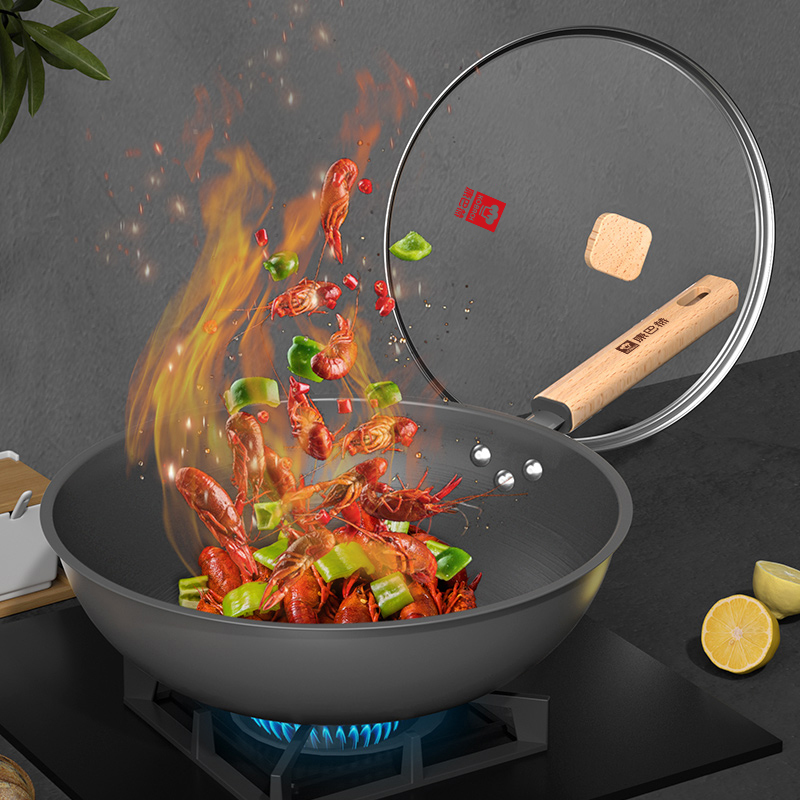 康巴赫(KBH)精铁不生锈炒锅KGS-C32BA 32cm大直径通用炉灶有盖设计 无涂层不易粘锅高清大图