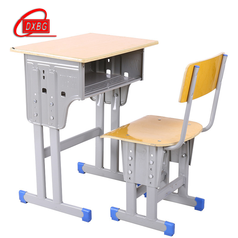 DXBG中小学生课桌椅学校培训班辅导班课桌升降儿童书桌学习课桌椅套装【工厂现做 7天内发货】 单人黄色双柱配双柱靠背
