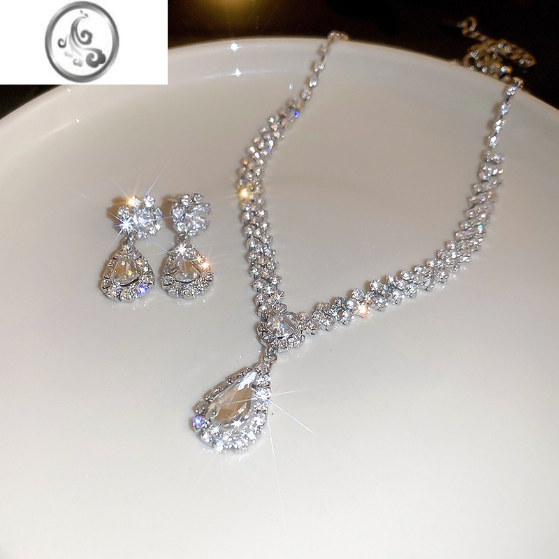 JiMi(送耳环)项链轻奢小众锁骨链高级感颈链女新娘礼服套装配饰首饰 主图款闪钻项链送耳环