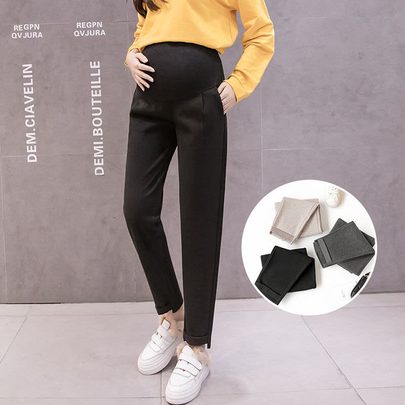 迪鲁奥(DILUAO)孕妇裤子2021秋冬新款休闲裤韩版托腹女小脚烟管裤孕妇外穿裤秋季图片
