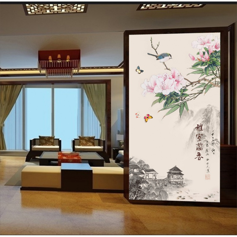 无缝中式个性定制壁画百福图玄关走廊山水花鸟背景墙沙墙布墙纸壹德壹