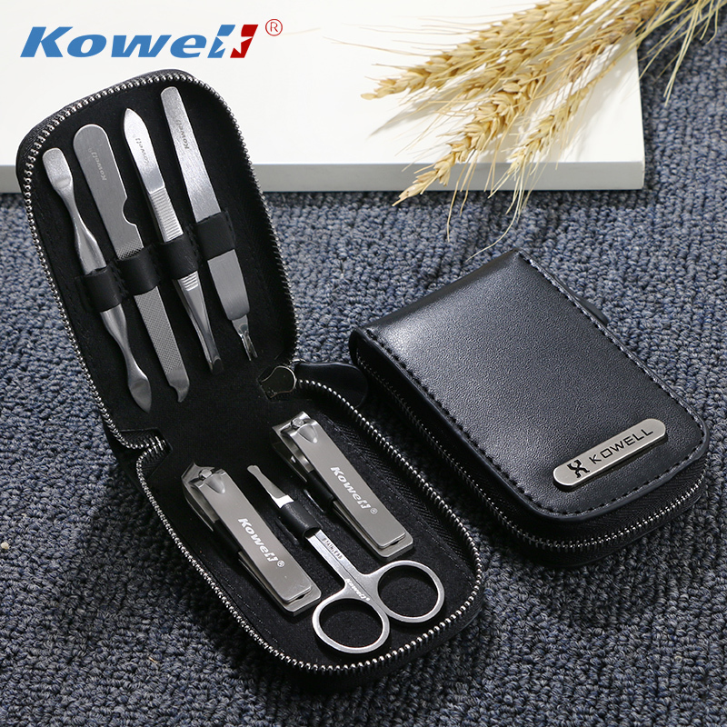 韩国Kowell指甲刀套装家用修甲美甲工具不锈钢指甲剪钳修脚刀套装黑色