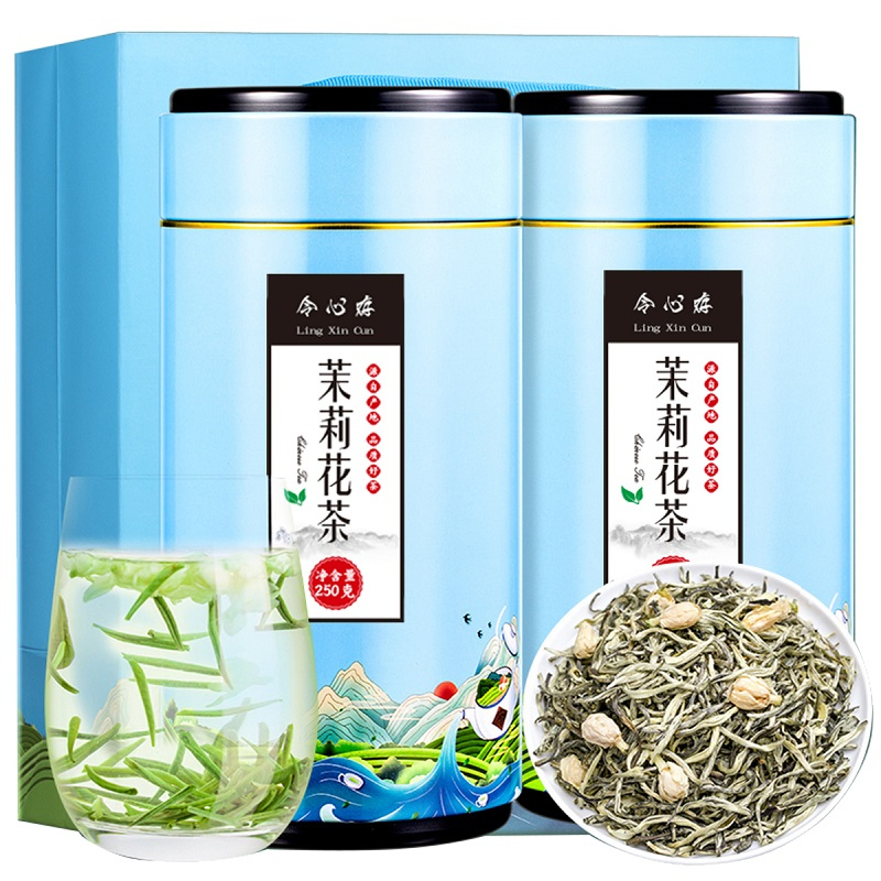 痴福 茉莉花茶浓香型小金针花茶茉莉花茶飘雪花草茶叶 天蓝令心存茉莉花茶1罐250克高清大图