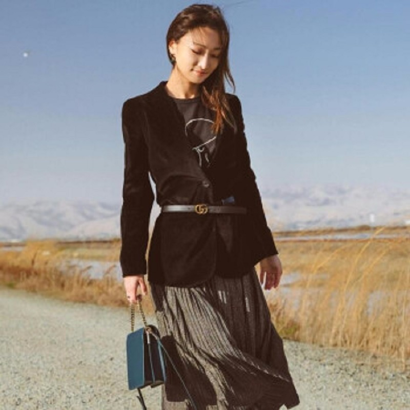 [宋祖儿同款]GUCCI 古驰 女士黑色双G带扣皮革腰带 409417-AP00T-1000 黑色85CM