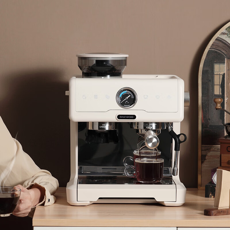 大宇(DAEWOO)咖啡机家用商用研磨一体式小型半自动咖啡机DY-KF26A 科洛白(彩邮)!高清大图