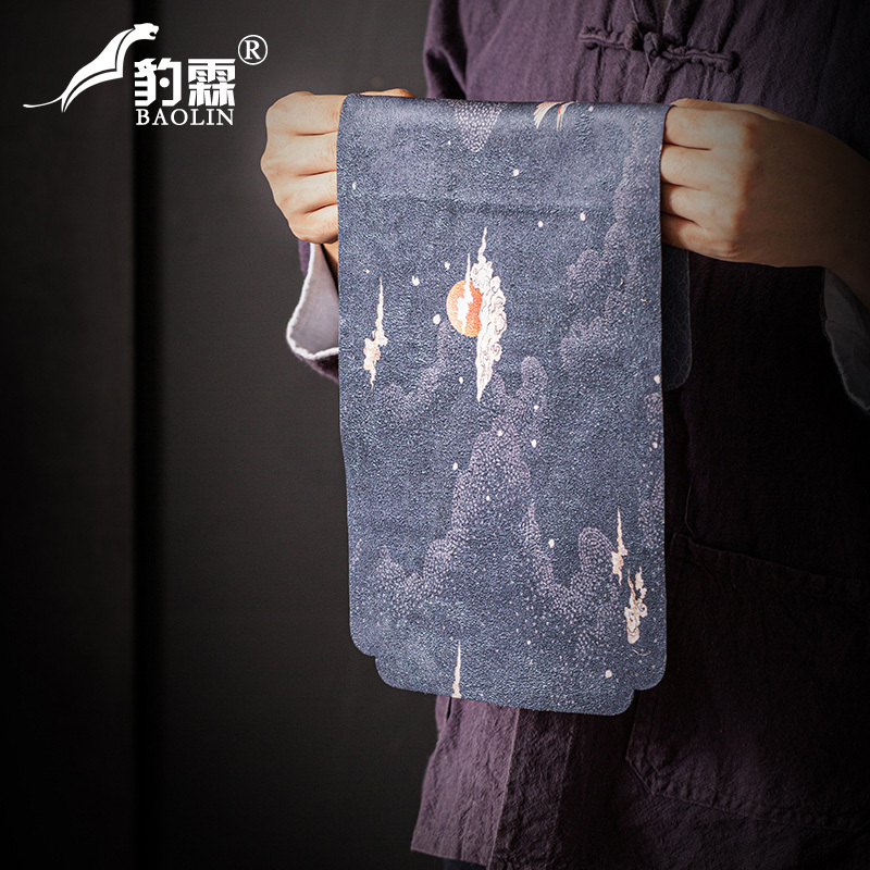 干泡席-古风糜皮绒《得闲》 日式茶席防水棉麻布桌旗中式茶台茶布艺茶桌垫禅意茶盘垫茶具配件