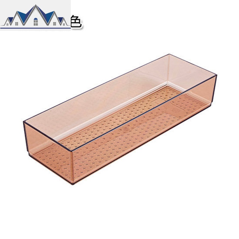 厨房抽屉餐具收纳盒家用透明分隔整理盒橱柜塑料分隔盒_190 长号香槟色