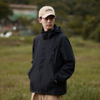 秋季新款户外运动情侣冲锋衣男女登山服可拆卸连帽休闲夹克外套潮 5XL 1818男黑色