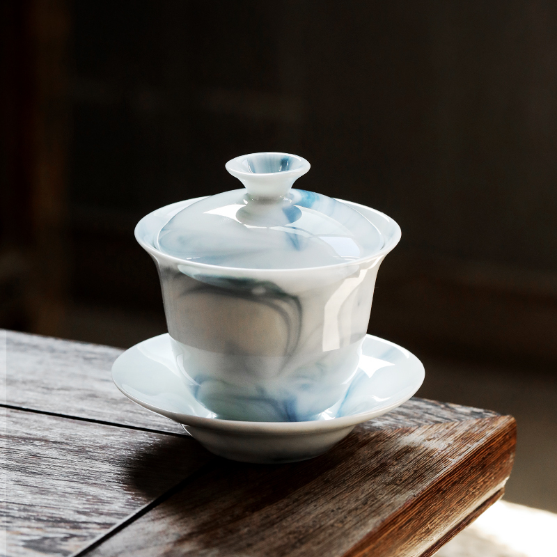 領藝 盖碗茶杯大号三才盖碗陶瓷茶具薄胎手工窑变茶杯 如梦令盖碗
