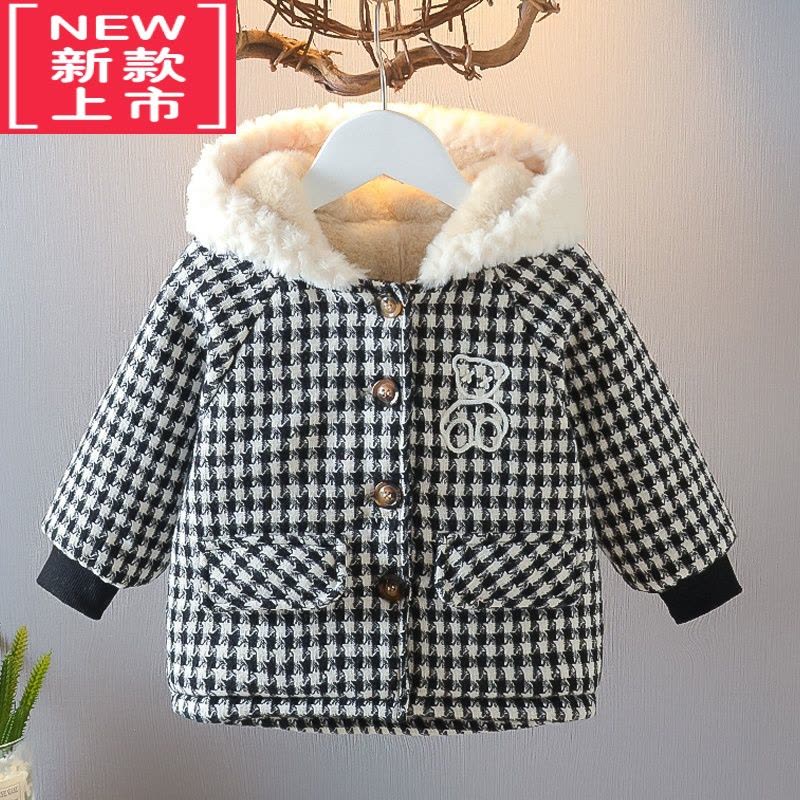 可莉允儿童外套秋冬款2022加绒加厚男童时尚格子棉衣女宝宝休闲洋气棉服图片
