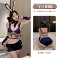 九里晴川兔女郎纯欲甜美风可爱制服拉链开档藏青色套装情趣睡衣 九里晴川TZ118【拉链兔套装-藏青色】 均码