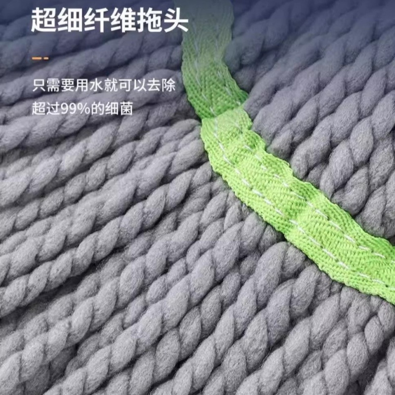 新款家用老式拖布棉线拖把吸水墩布 [加厚不锈钢杆+65cm拖头]免手洗拧水拖把高清大图