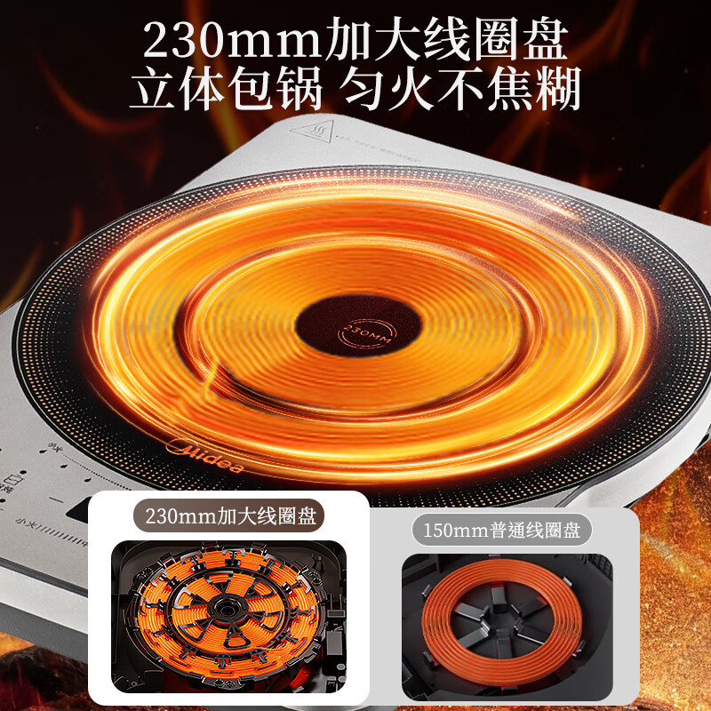 美的(Midea)电磁炉电磁炉家用2200W大功率大火包锅火锅炉炫彩加大面板大线圈电磁灶可定时 MC-CLC2215高清大图