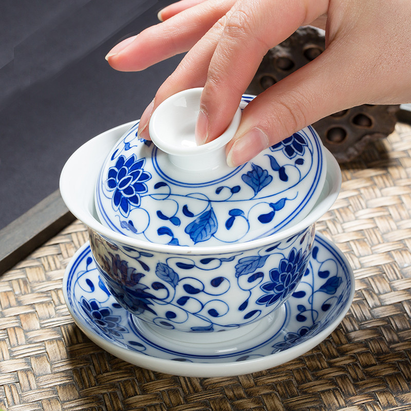 景德镇手绘青花缠之莲陶瓷茶具套装 青花瓷手绘品茶杯