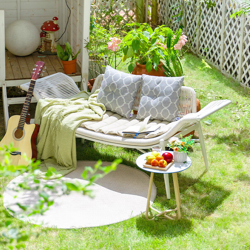 紫叶檀花贵妃椅阳台躺椅藤沙发单人小户型卧室家用简约民宿贵妃榻 加高贵妃椅-象牙白