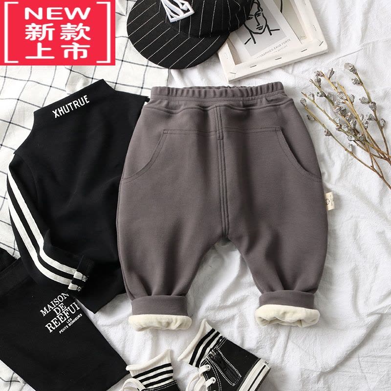 可莉允chao赞~冬款儿童加绒休闲裤 宝宝高腰哈伦裤 男女童保暖大裆pp裤保暖裤图片