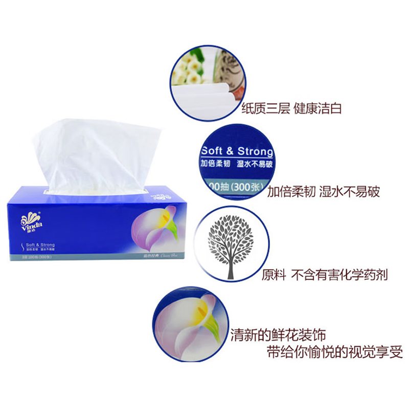 维达 V2055 盒装纸面巾190*195mm 3层*100抽*4盒*10提/件 单位:提高清大图