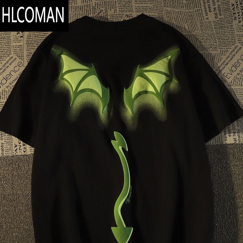 HLCOMAN美式高街班服短袖t恤男女学生2024复古欧美潮牌情侣半袖上衣