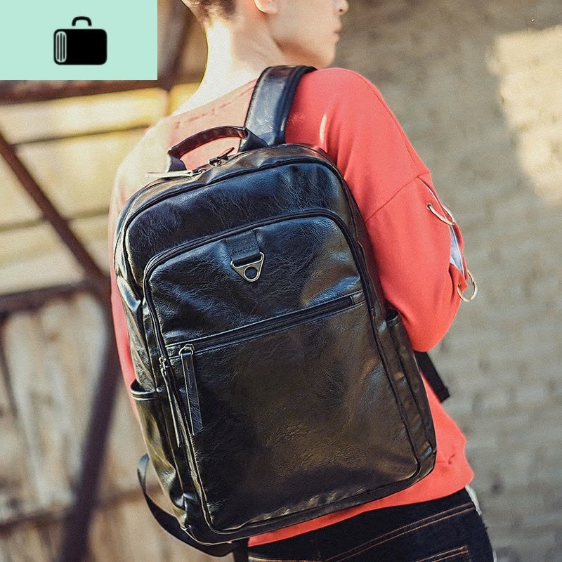 时尚男士背包韩版皮质双肩包男复古潮流15.6寸商务电脑包书包男包NEW LAKE 款13黑色(收藏送运费险)图片