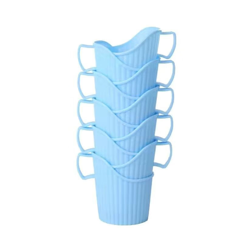 亮电 加厚一次性纸杯托加硬塑料茶托杯架隔热托条纹水杯座通用杯套 10个装(计价单位:件)纯蓝色