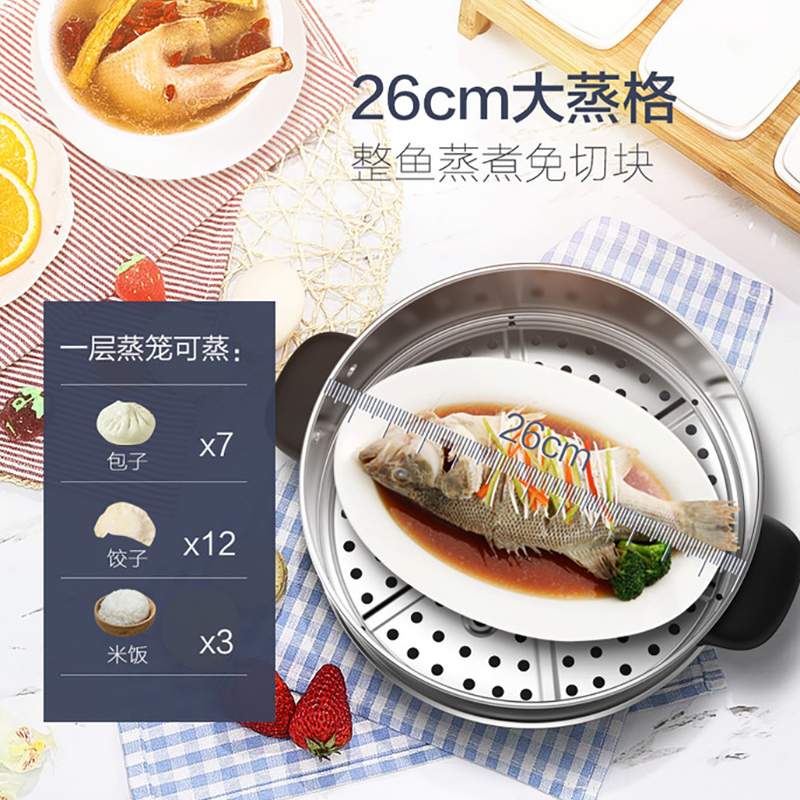 美的(Midea) 电蒸锅 智能定时 蒸煮焖炖涮双层层蒸笼高温消毒多功能自动断电 10LZG26Easy401