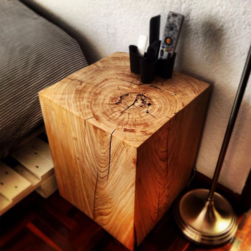 森美人北欧原木墩子树桩创意个性设计师根花架边几摆件方形木墩凳