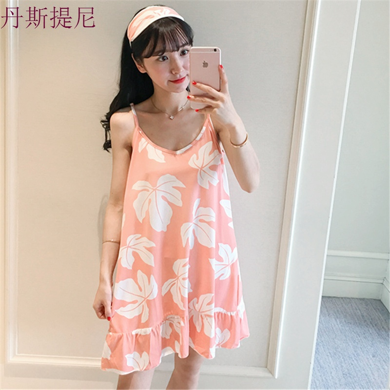 睡裙女夏带韩版清新可外穿可爱学生纯棉莫代尔性感宽松睡衣中裙