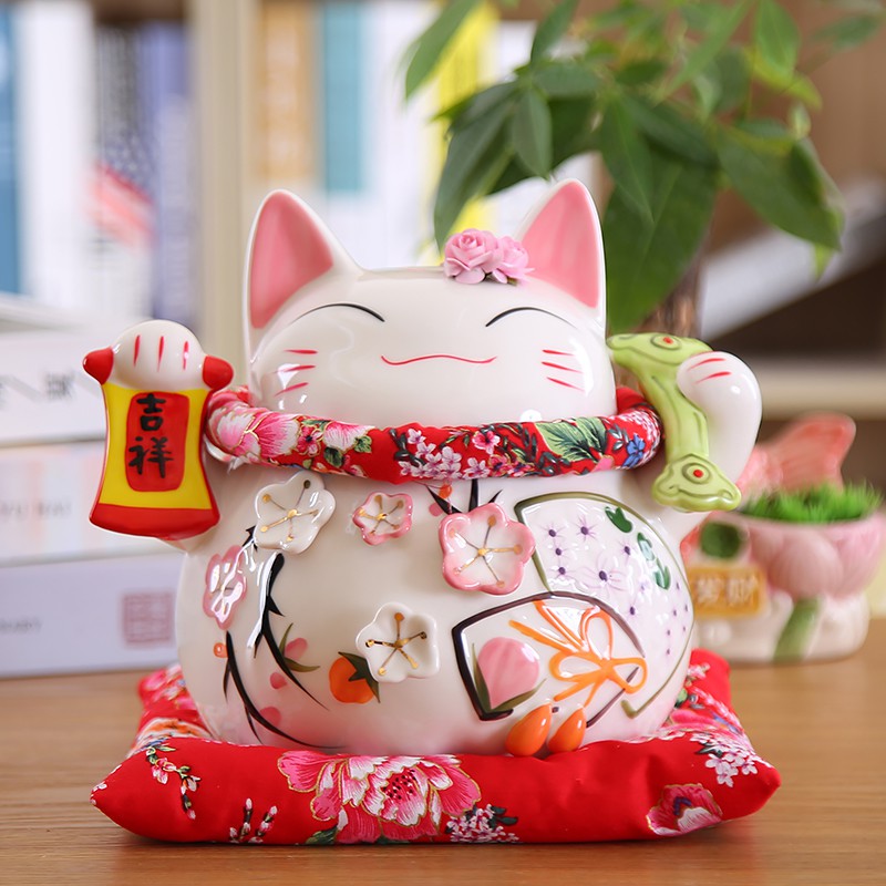 猫摆件 店铺开业大号陶瓷日本存钱罐储蓄罐 店铺家居创意礼品 三维工匠 8寸-琵琶猫高清大图