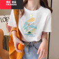 YIBUSHENG2024季印花白色短袖正肩T恤圆领女装新款韩版宽松简约风小个新 2XL 油画白色