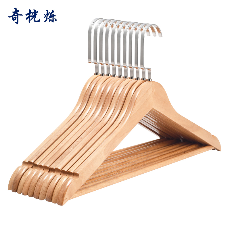 奇桄烁实木衣架扁钩原木色10个/组