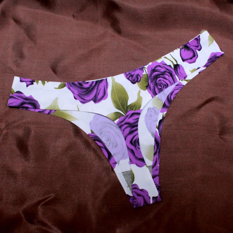 买3送1 冰丝内裤女大丁字裤t字裤纯色一片式性感无痕纯棉底裆 白色 m