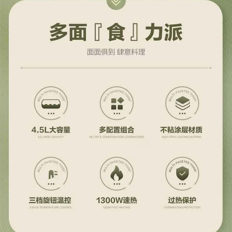荣事达(Royalstar)电煮锅多功能家用电火锅蒸煮一体锅 4.5L RHG-45YQ高清大图
