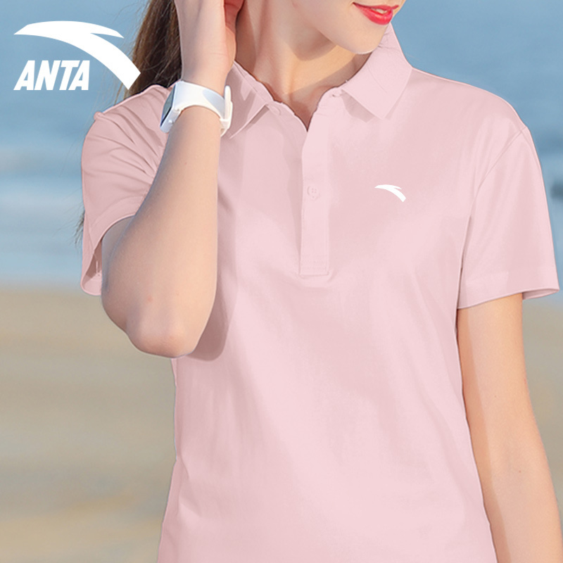 安踏短袖女翻领t恤女polo衫新款宽松速干冰丝运动上衣女